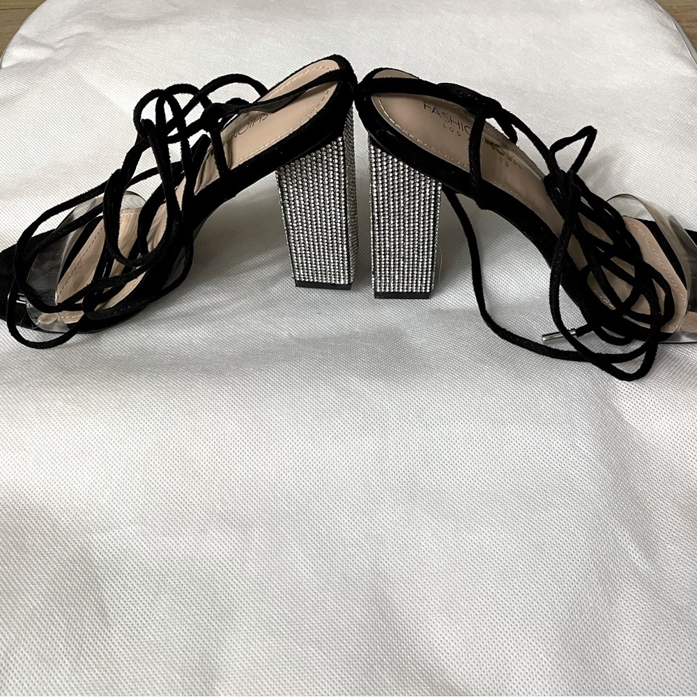 Black and Silver Wrap up heels
